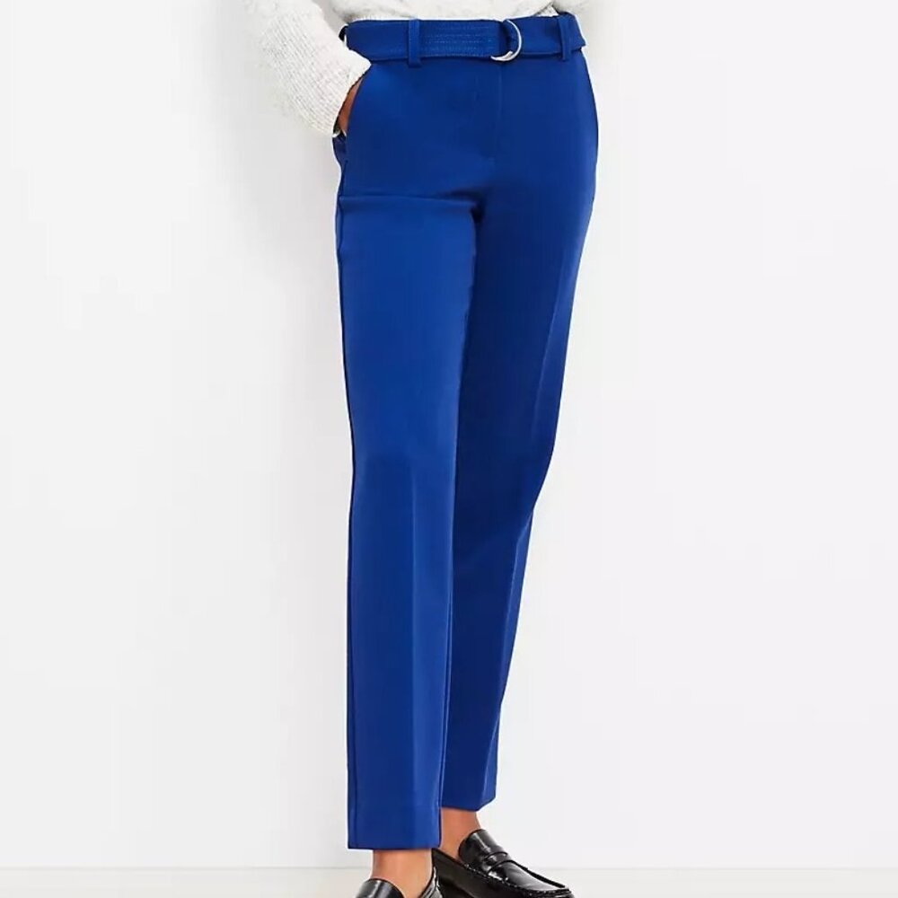 NWT LOFT Belted Riviera Slim Pants In Doubleface, size 8, Poly/Rayon/Spandex